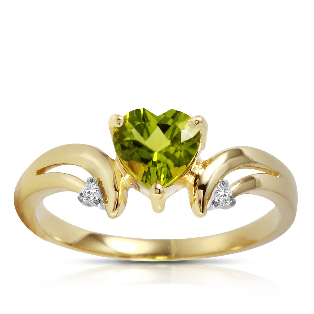 14K. SOLID GOLD RING WITH DIAMONDS & PERIDOT (Yellow Gold) - Picture 1 of 2